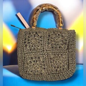 NEW Kiss sea Chic Crochet Tote with Bamboo Handles 11x10in
